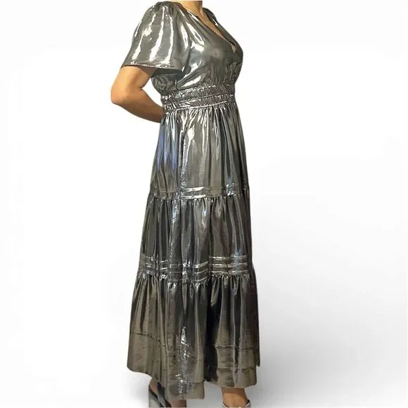 beaded ruffle midi dress Beaded Midi Dress With Sheer Ruffled Sleeves In Frosted Sage